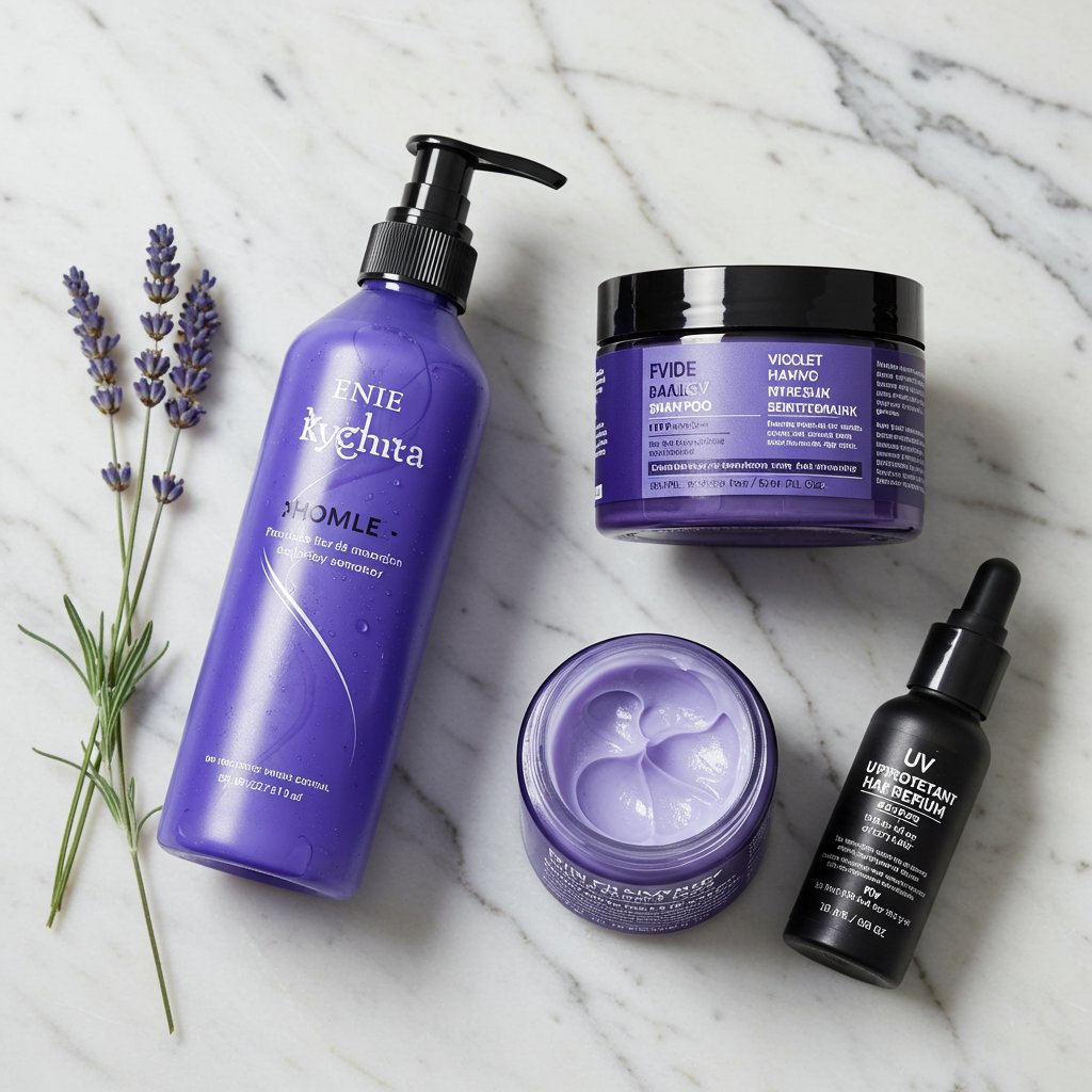 Luxury Silver Hair Care Products Flatlay
