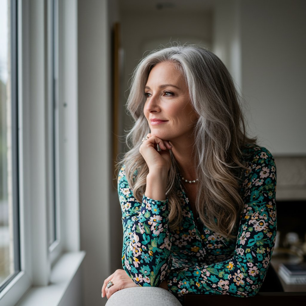 Woman Embracing Gray Hair Journey