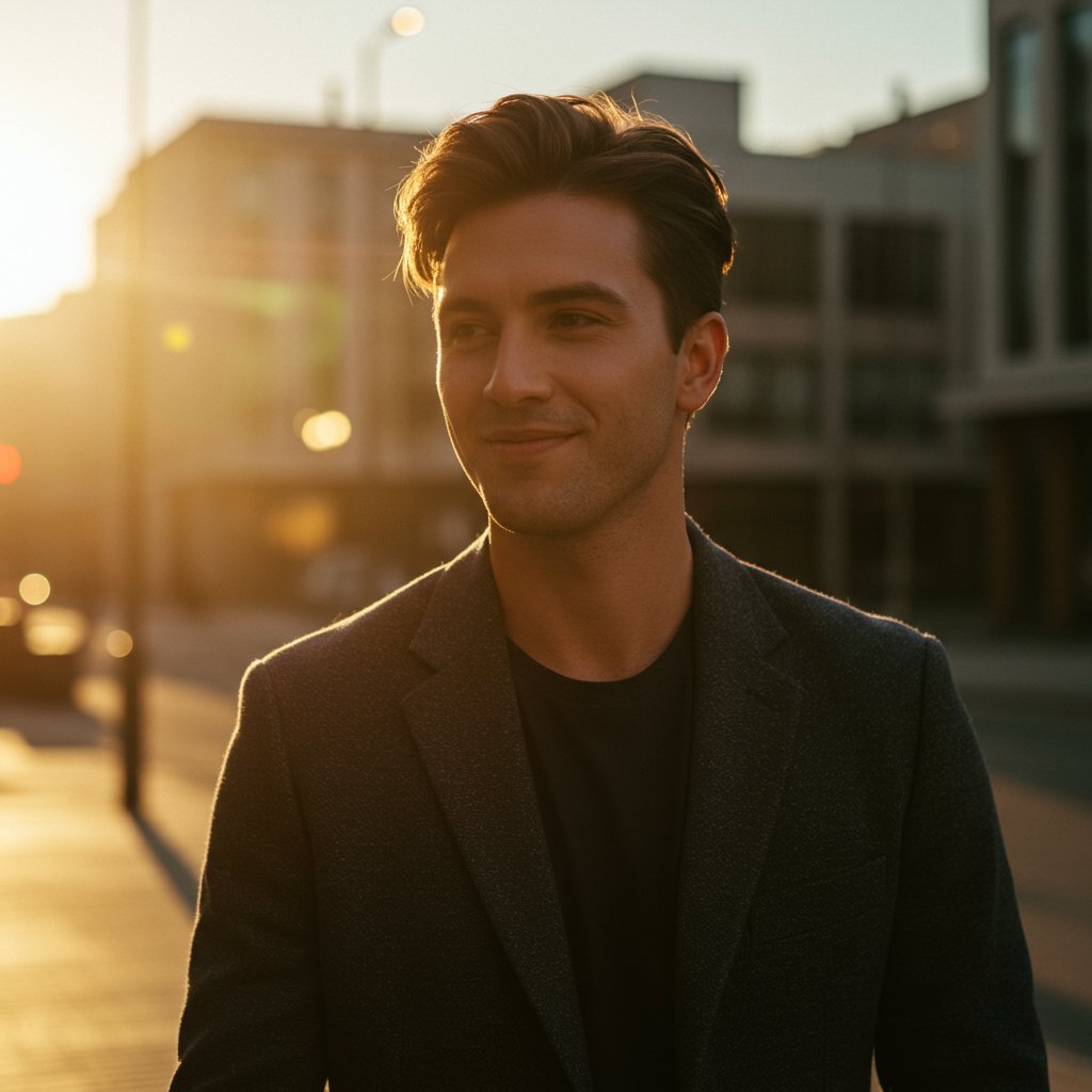 Confident Man Perfect Hair Outdoors