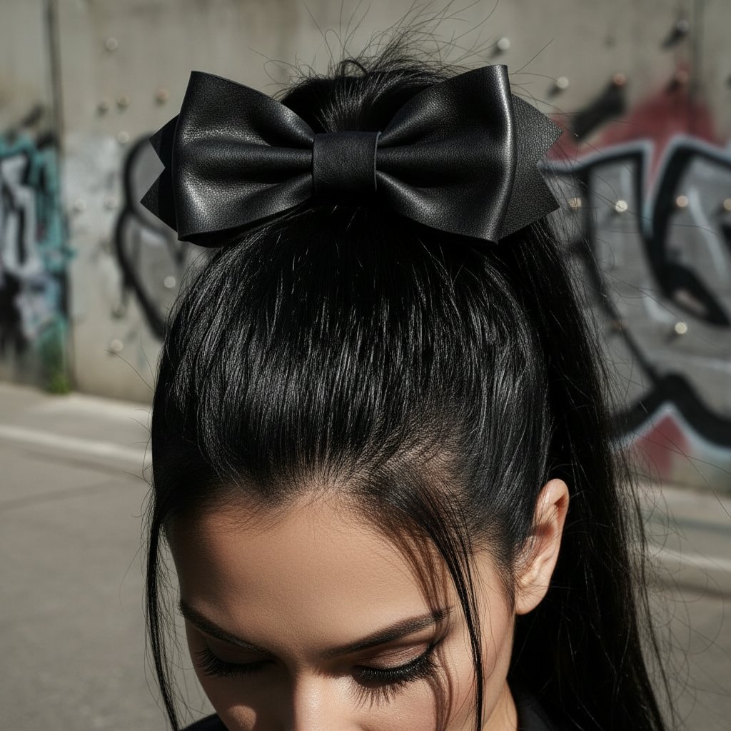 Leather Bow for an Edgy Look