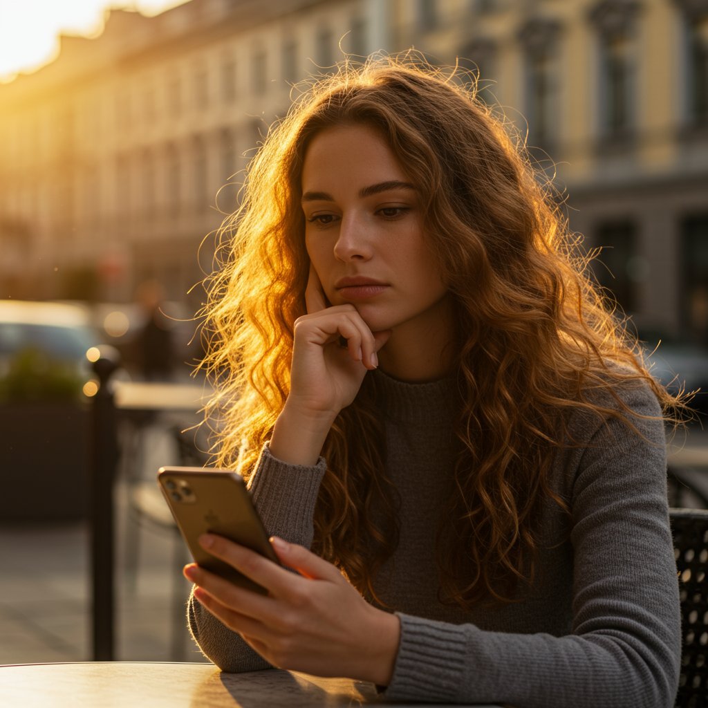 Woman With Healthy Hair Looking Thoughtful