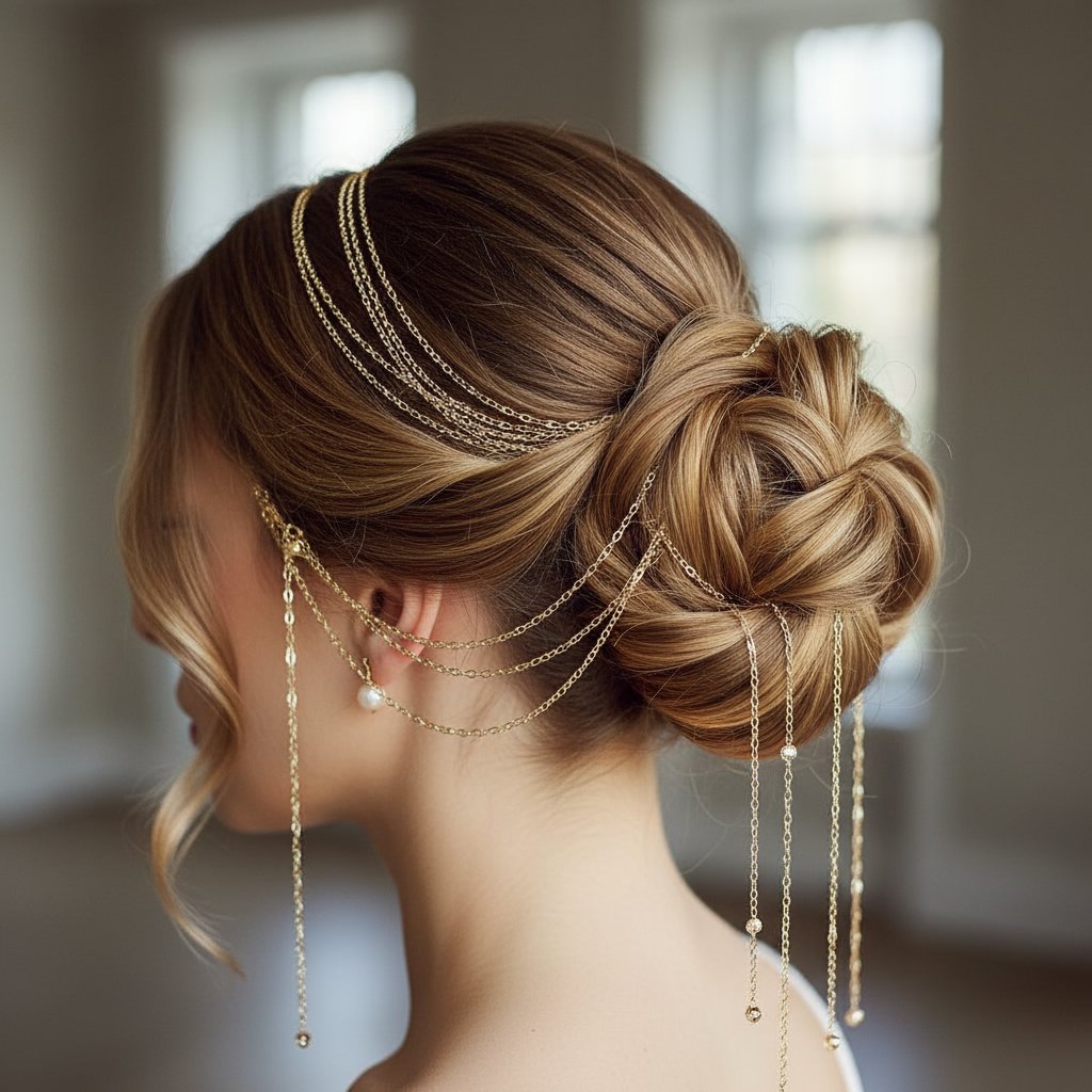 Romantic Updo with Chain Weave