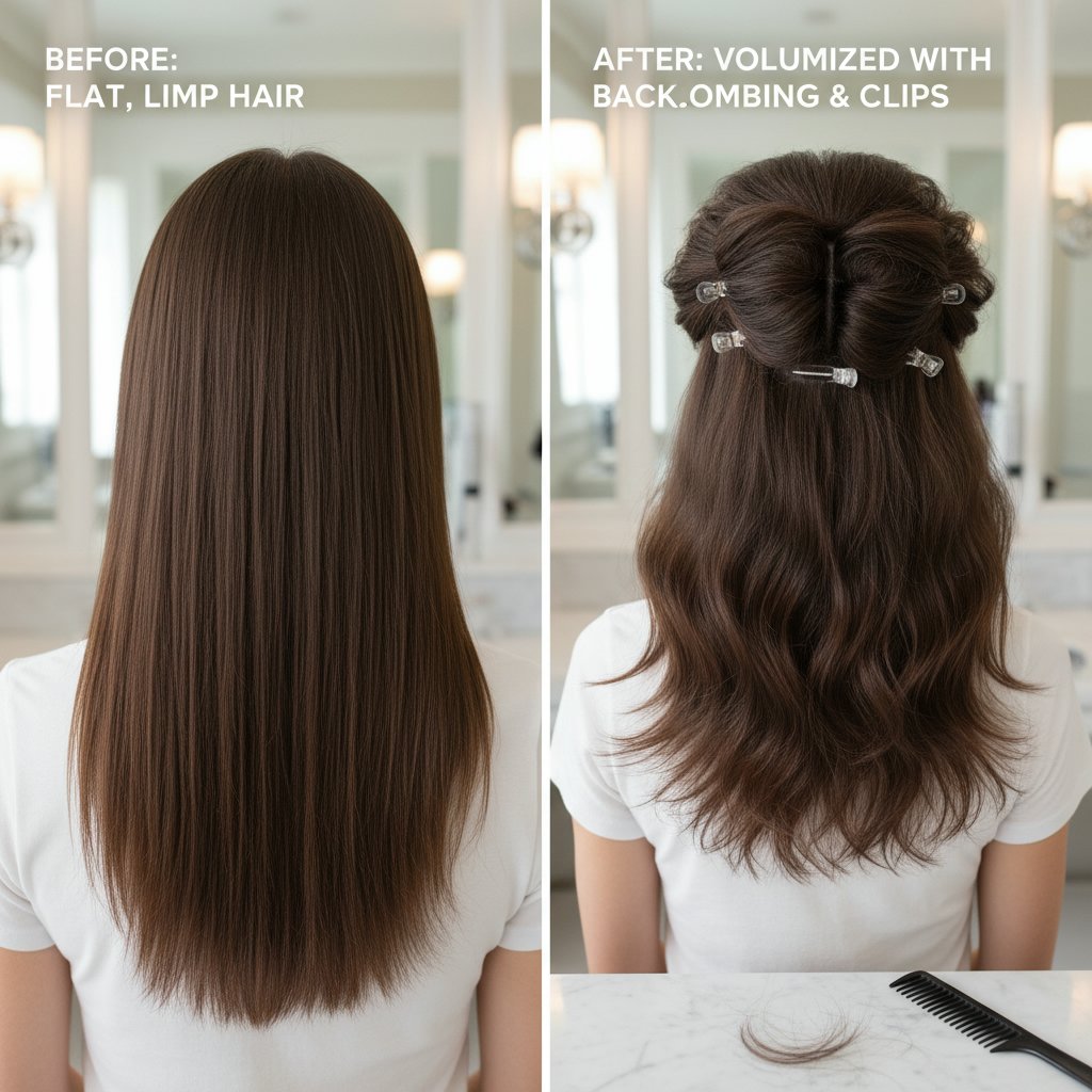 Sleek Backcombing with Rat Tail Clip Combos