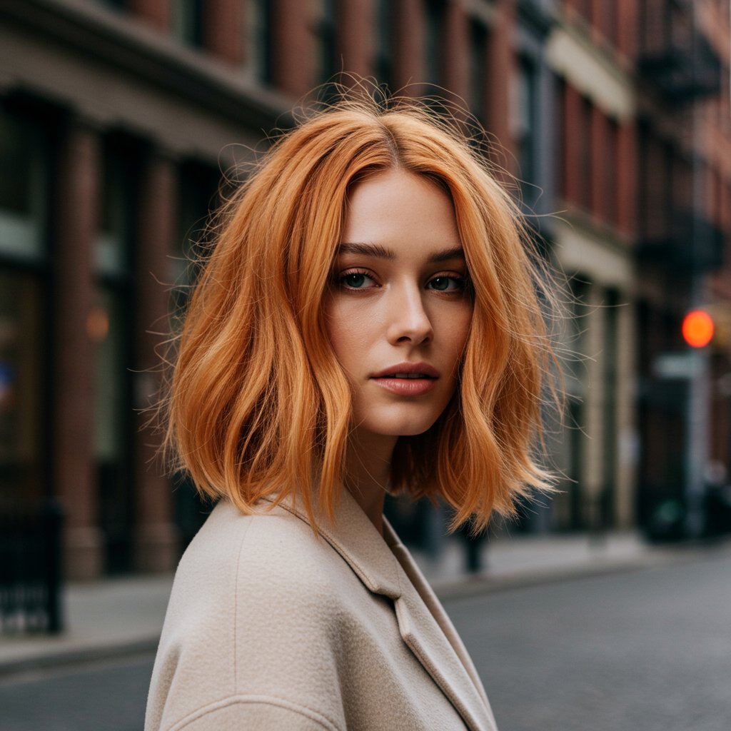 Fashion Model With Apricot Crush Hair Color