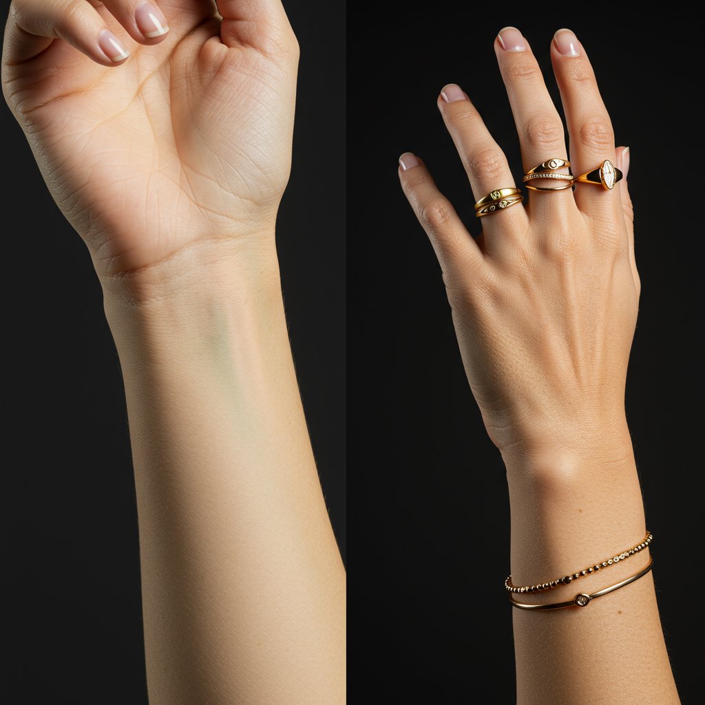 Woman Testing Skin Undertone With Veins And Jewelry