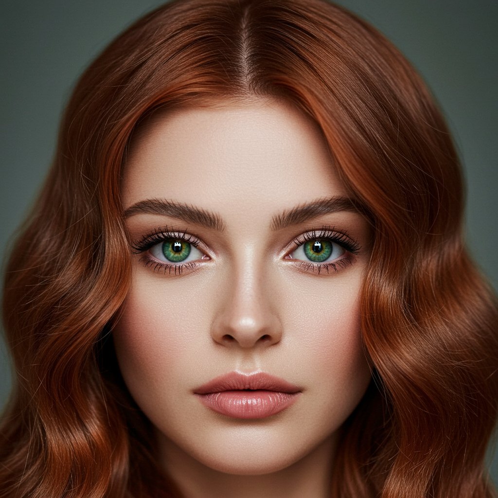 Woman With Green Eyes And Auburn Hair Portrait