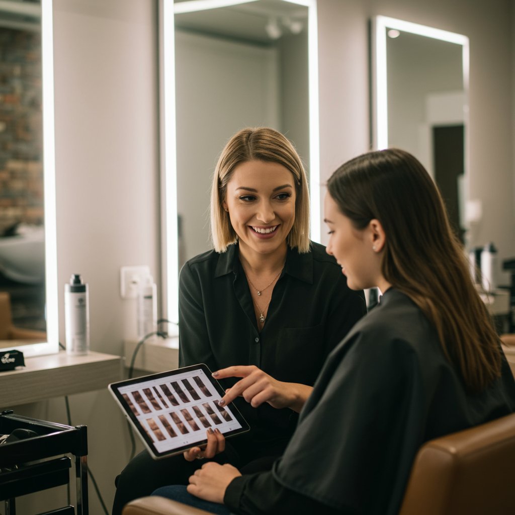 Stylist-Consulting-With-Client-In-Salon