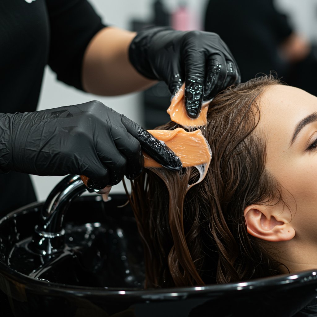 Stylist Applying Hair Gloss Treatment