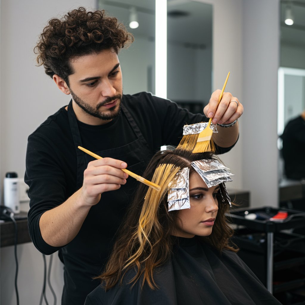 Stylist-Applying-Foilyage-Technique