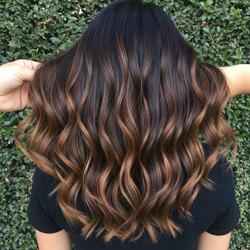 Caramel Ribbon Balayage On Brunette Hair