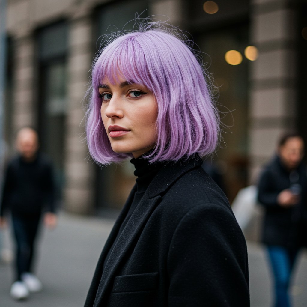Stylish Woman With Digital Lavender Hair
