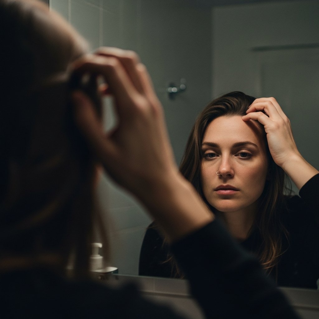 Stressed Woman Reflection Mirror