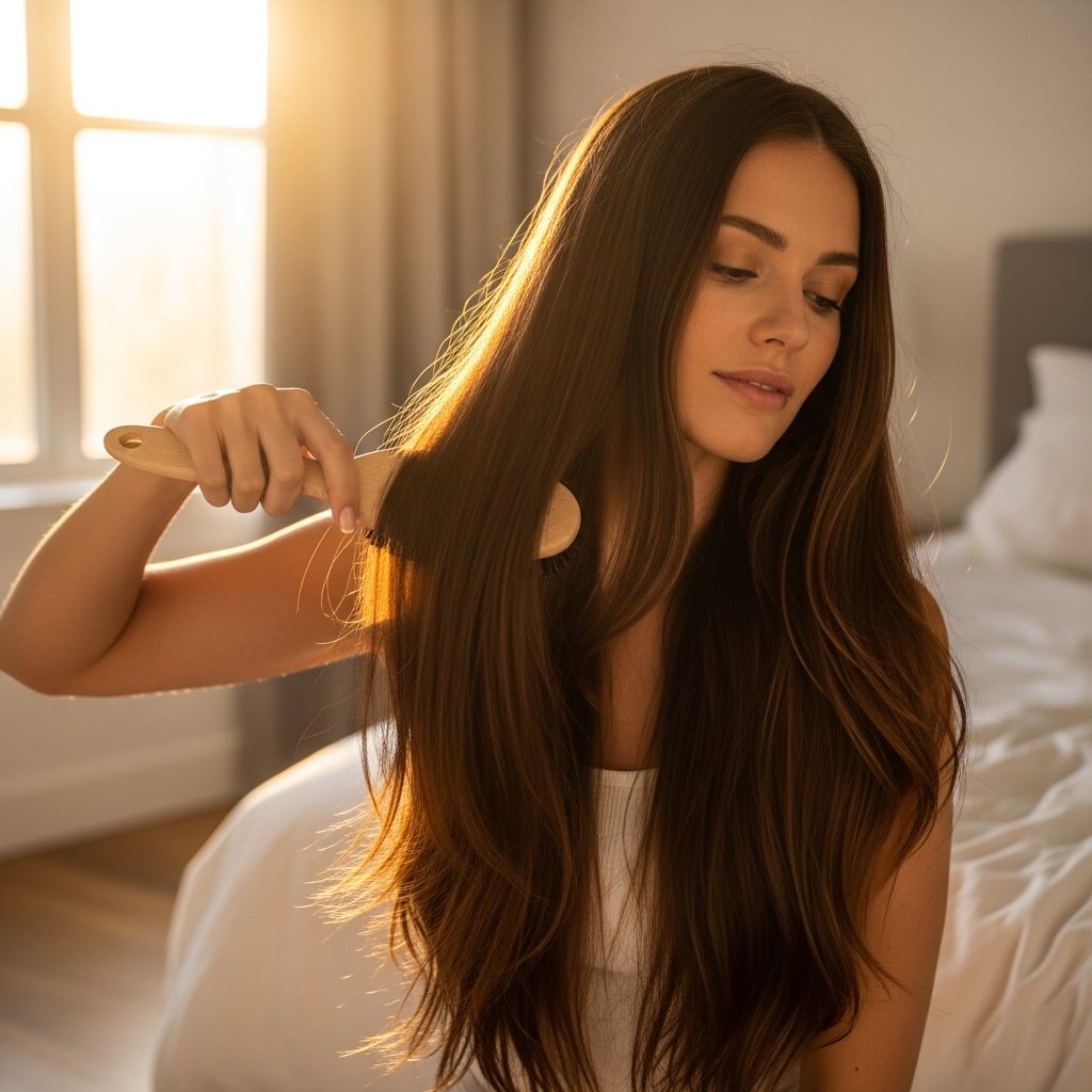 Woman Brushing Hair Sunlight
