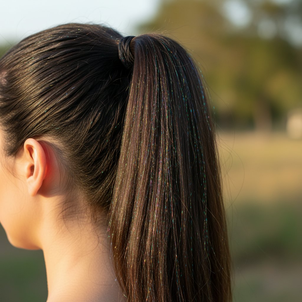 Sleek Ponytail with Iridescent Tinsel