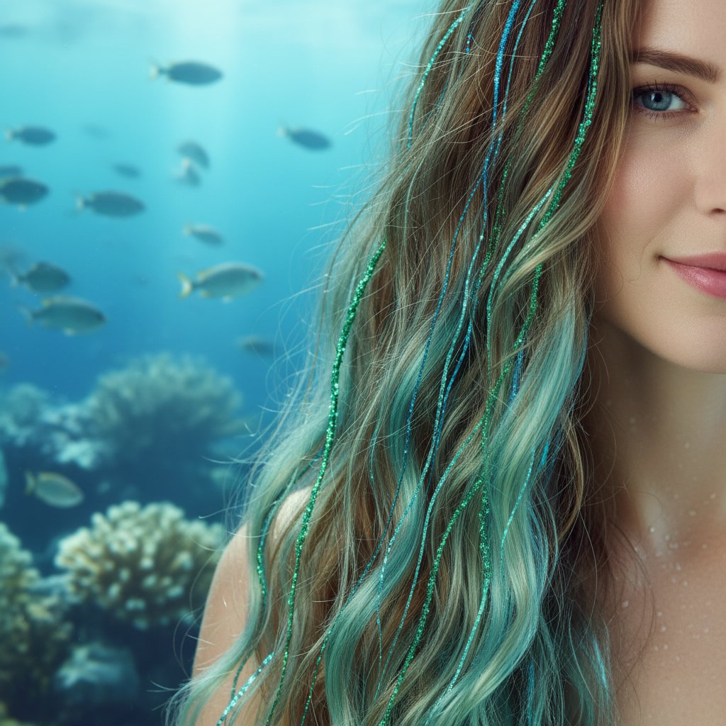 Mermaid Hair with Blue and Green Tinsel