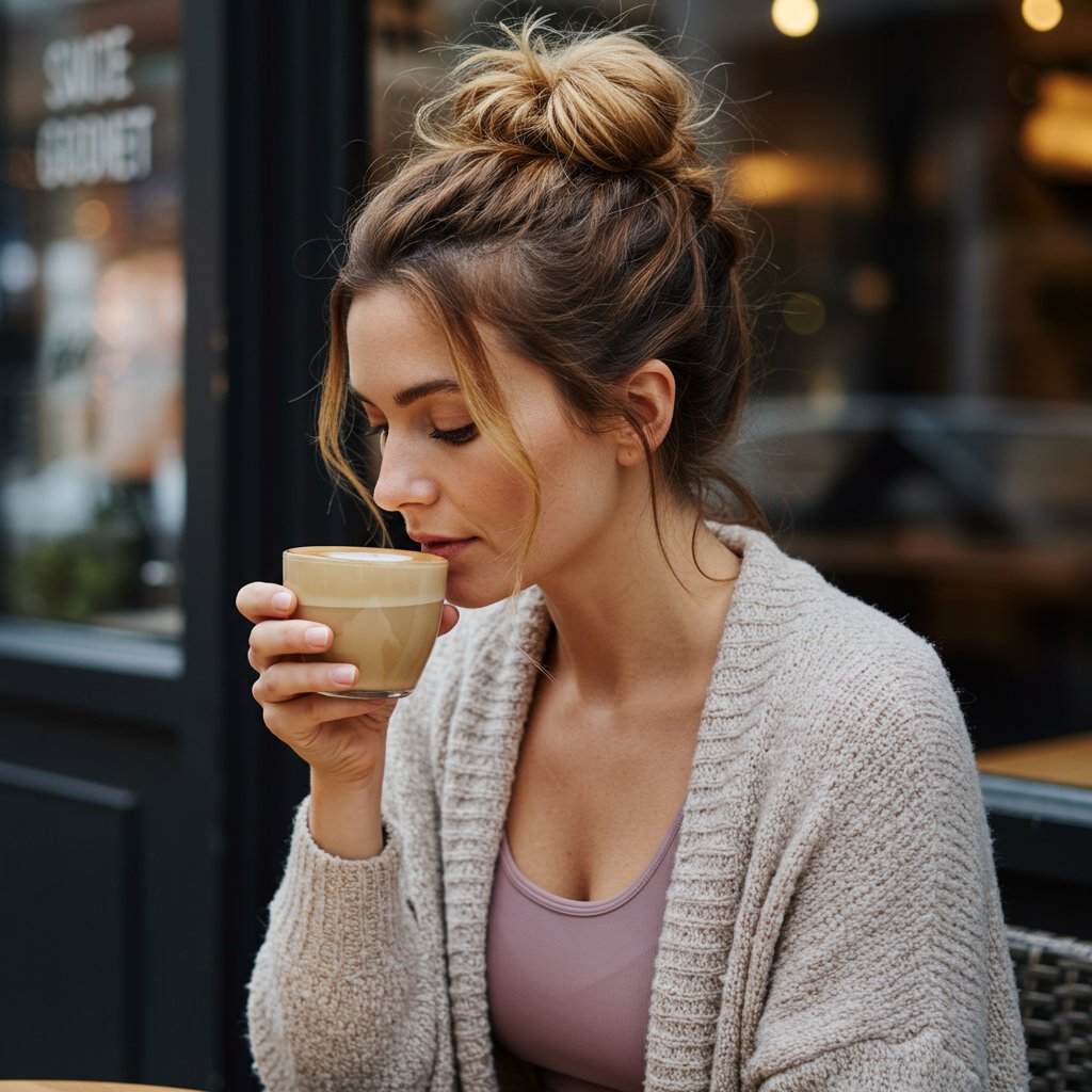 Woman-With-Messy-Bun-At-Cafe