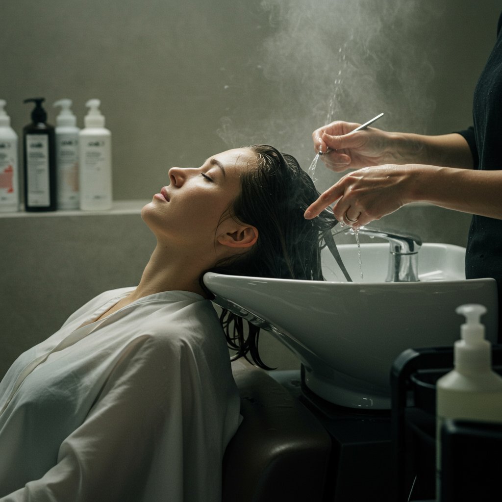 Client Receiving Hair Glossing Treatment