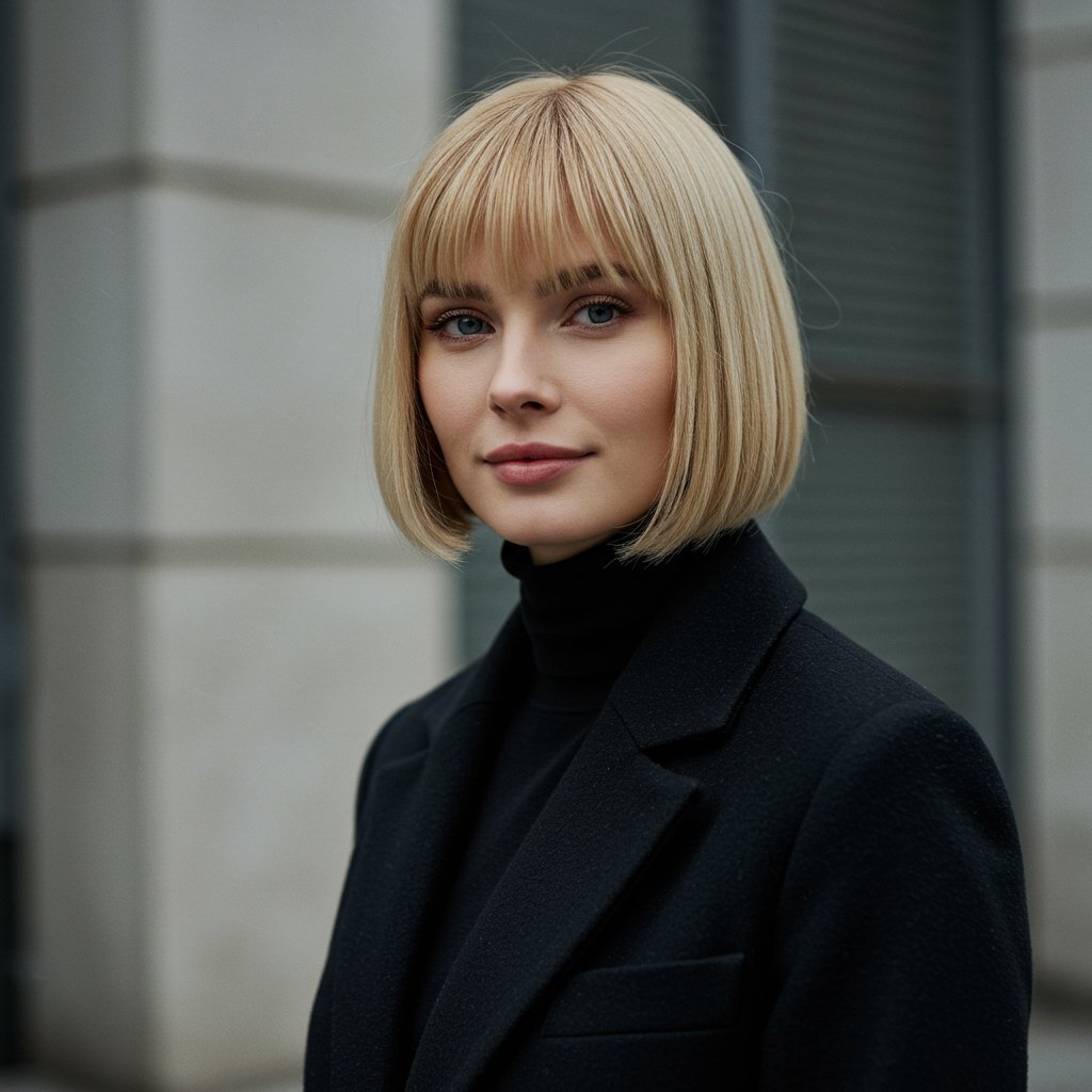 Woman With Chic Blunt Bob For Thin Hair