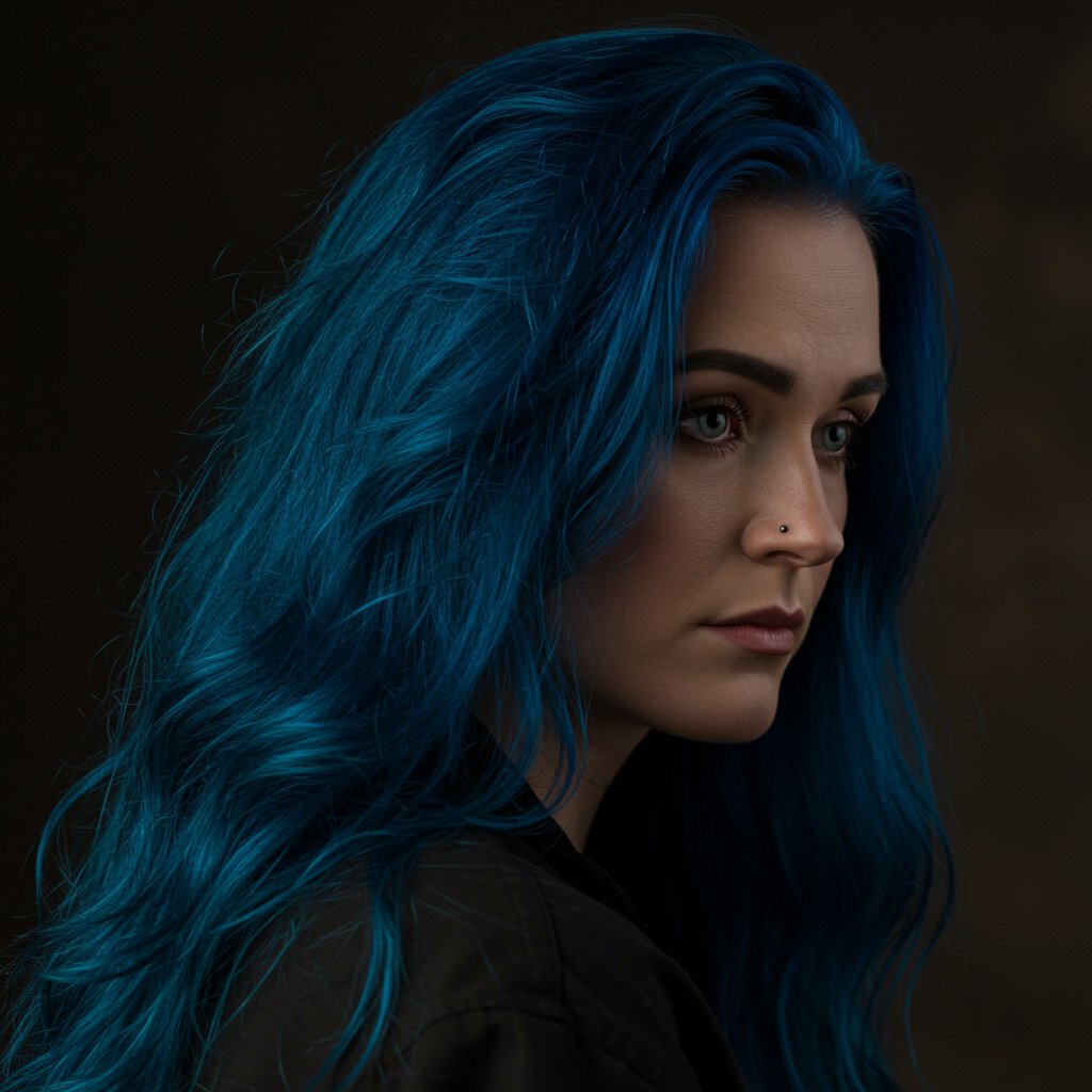 Emotional Blue Hair Portrait