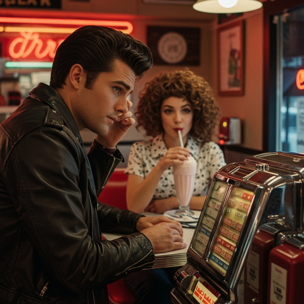 1950S Pompadour And Diner Scene