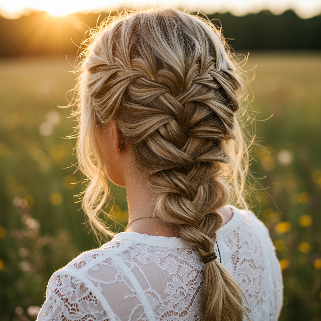 Boho-Fishtail-Braid-Half-Up-Style