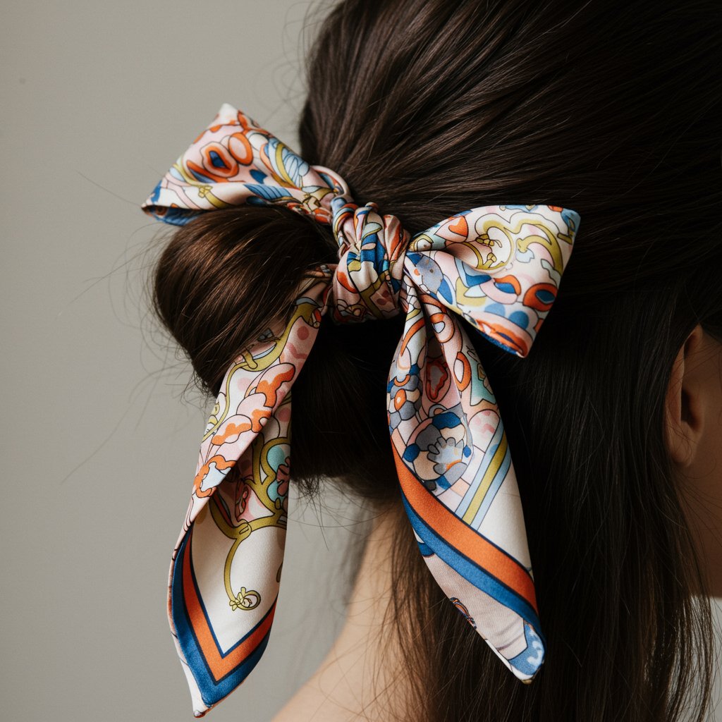 Half-Up-Hairstyle-With-Silk-Scarf-Tie