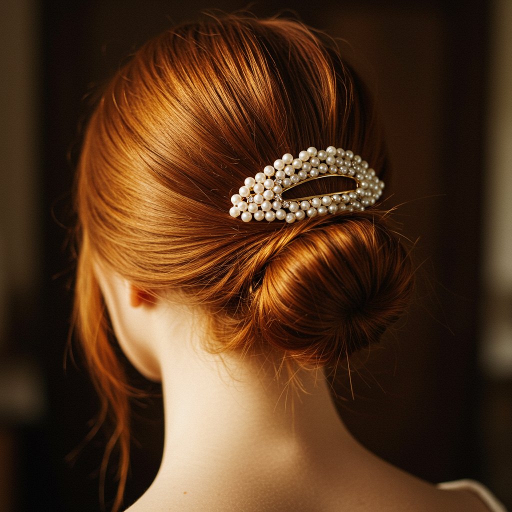 Half Up Hairstyle With Pearl Barrette