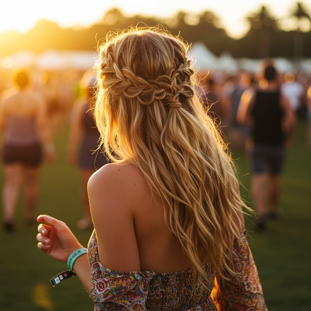 Bohemian Half Up Crown Braid Hairstyle