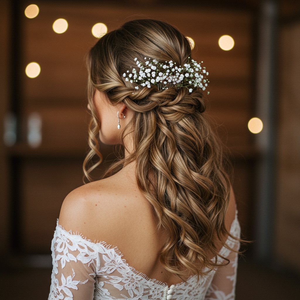 Bride With Romantic Half Up Hairstyle
