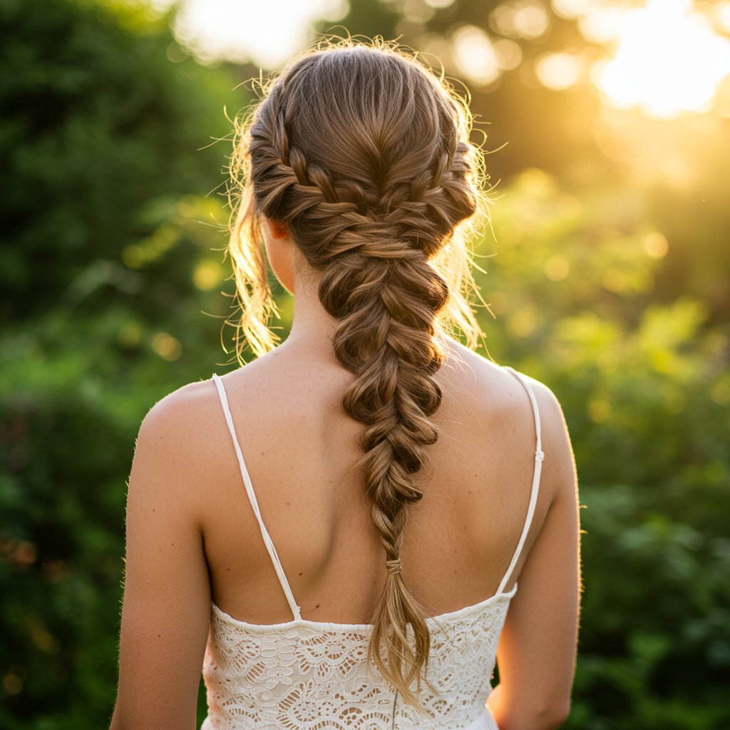 Detailed Waterfall Braid Half Up