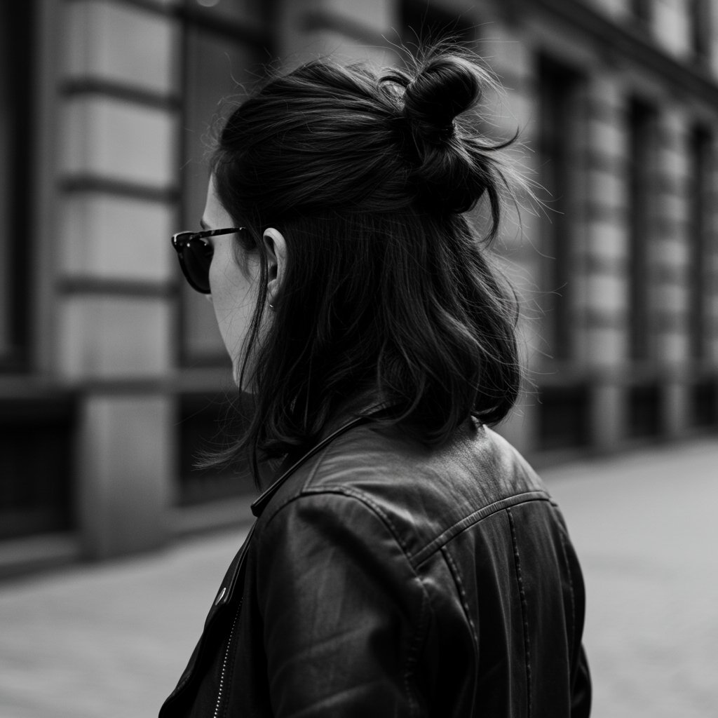 Stylish Woman With Half Up Top Knot