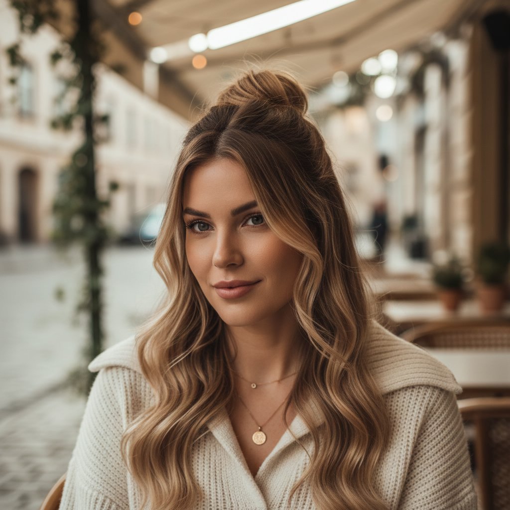 Half Up Bun with Loose Waves