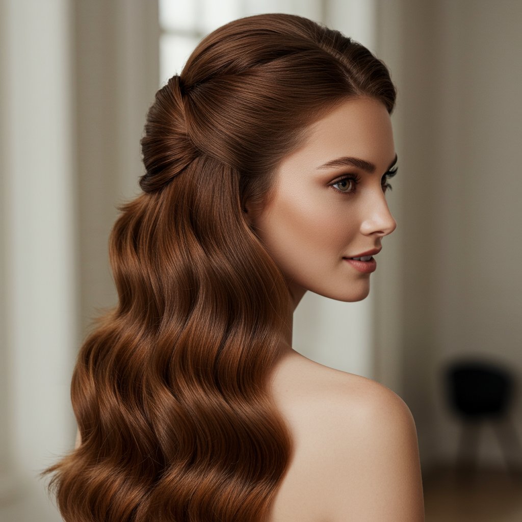 Classic Half Up Half Down Hairstyle Model