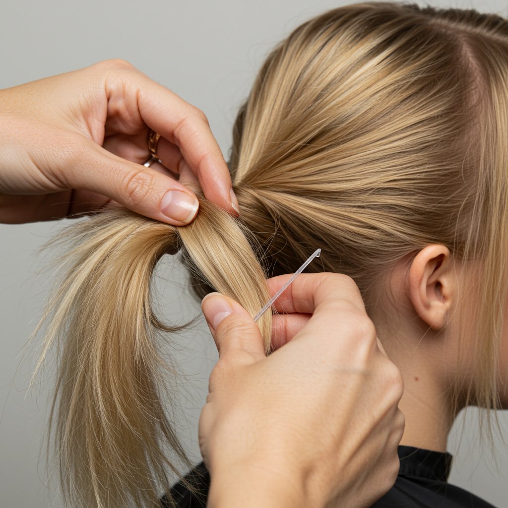 Hands Styling Half Up Ponytail