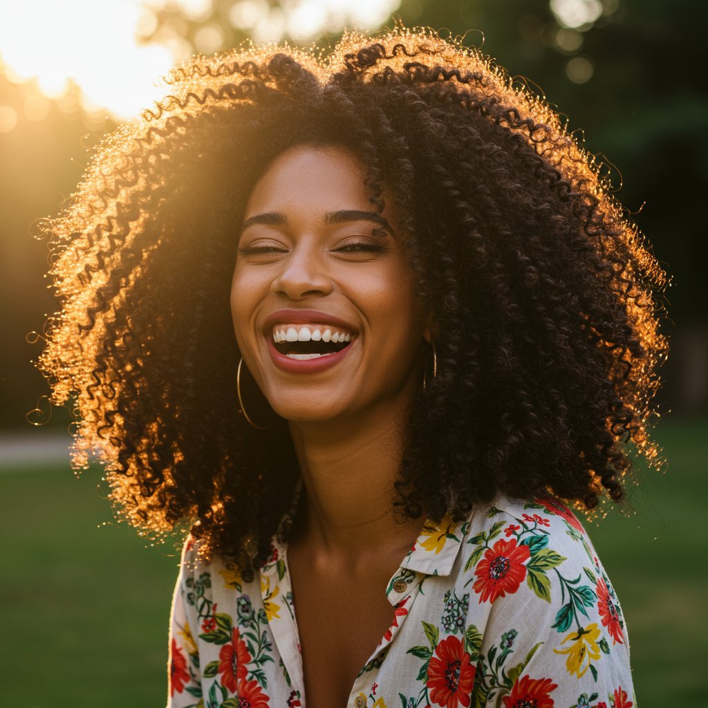 Woman With Curly Hair Half Up Style
