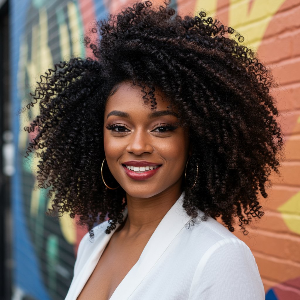 Woman-With-Curly-Hair-In-Pineapple-Half-Up