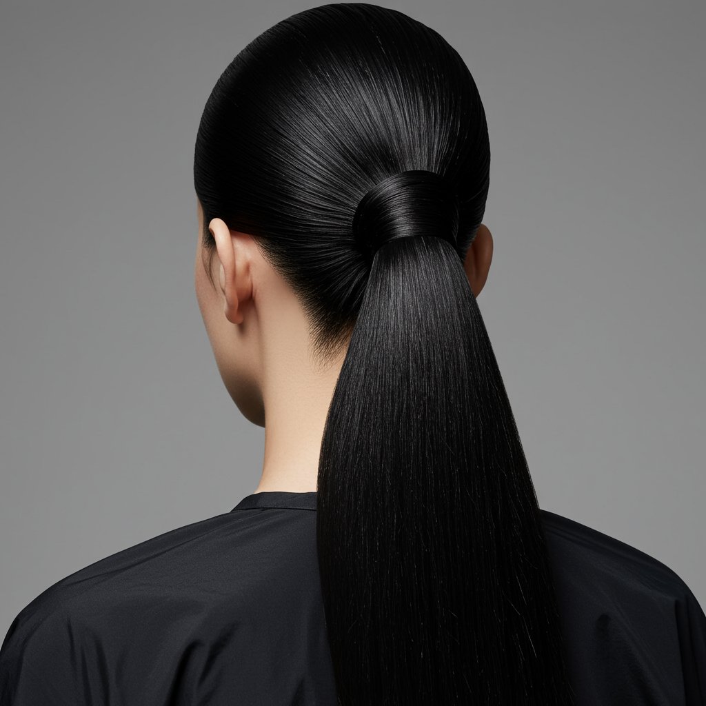 Close Up Of Sleek Straight Half Up Ponytail