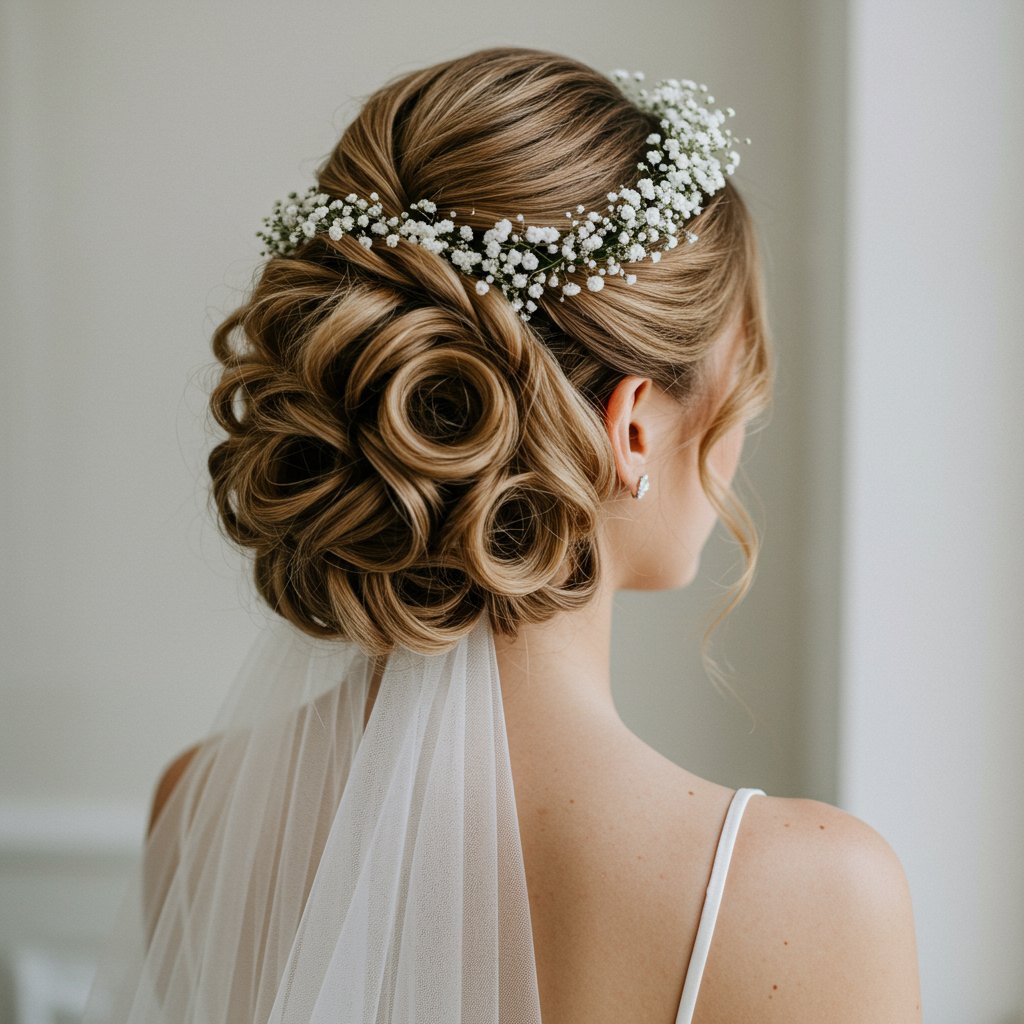 Bride With Romantic Half Up Wedding Hairstyle