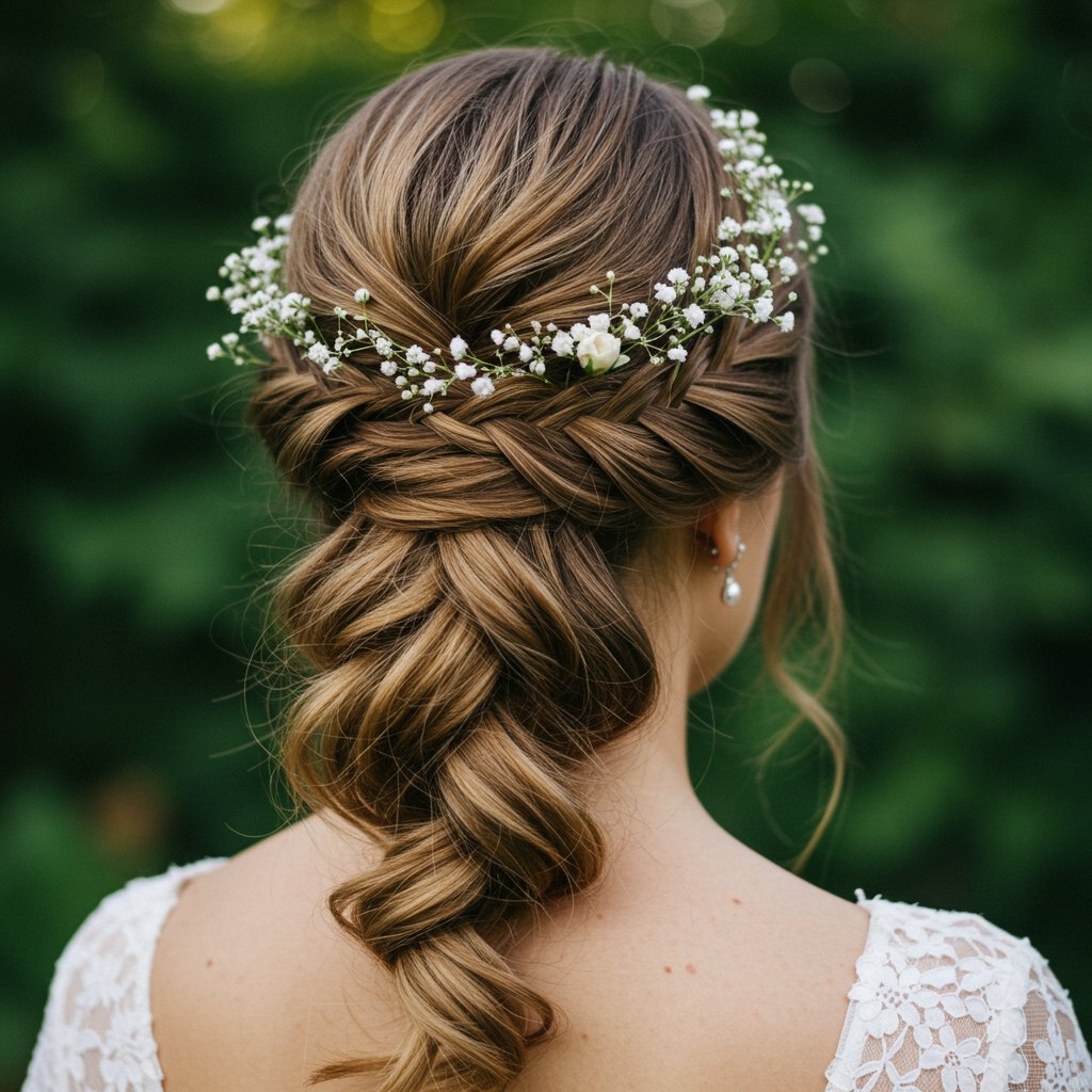 Bride-With-Braided-Half-Up-Hairstyle-With-Flowers