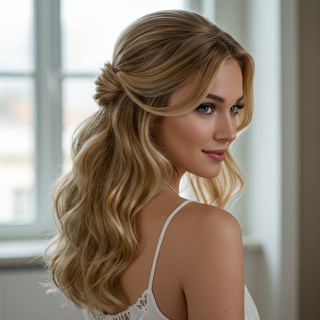 Woman-With-Elegant-Wavy-Half-Up-Hairstyle