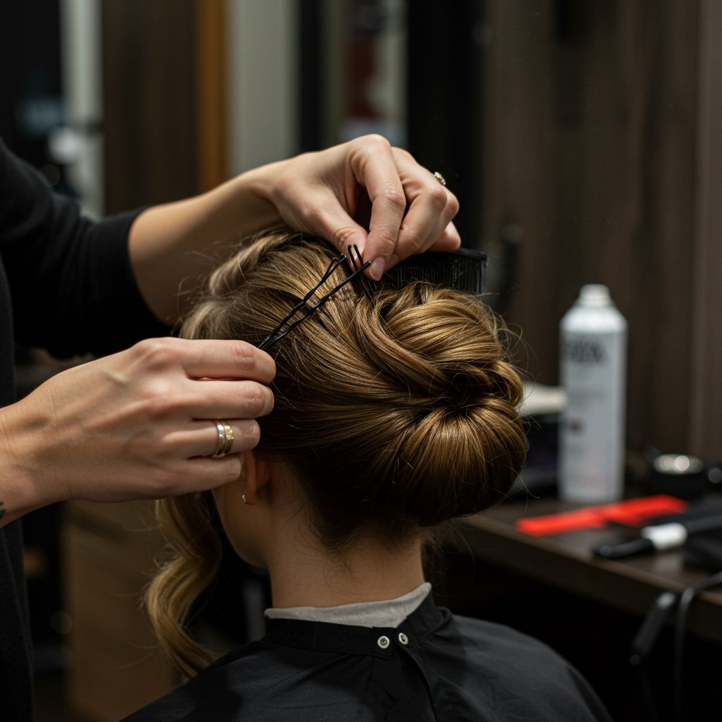 Stylist Hands Working On Half Updo
