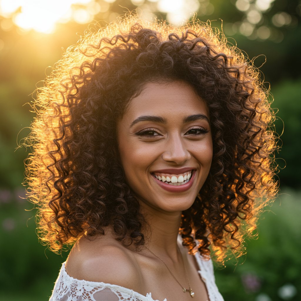 Voluminous Curly Hair In Romantic Half Up