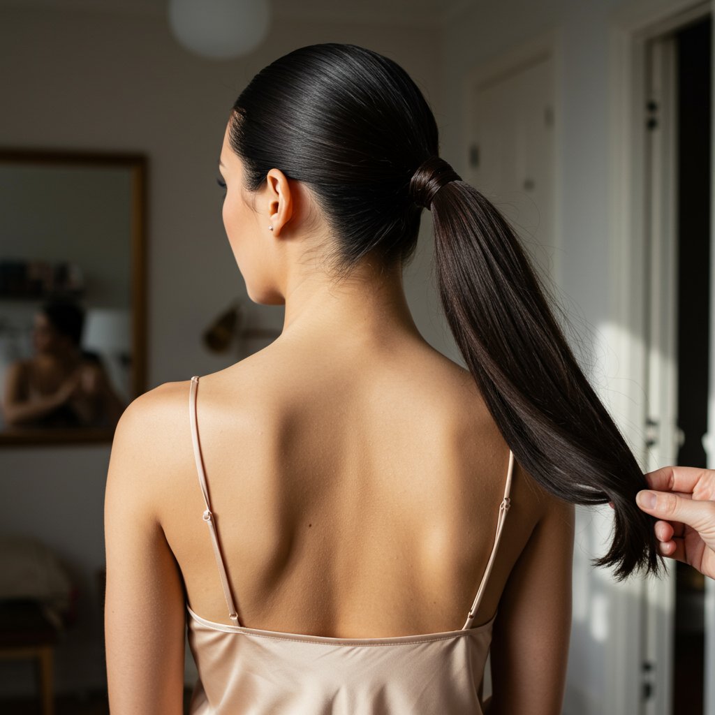 Sleek High Ponytail With Hair Wrap