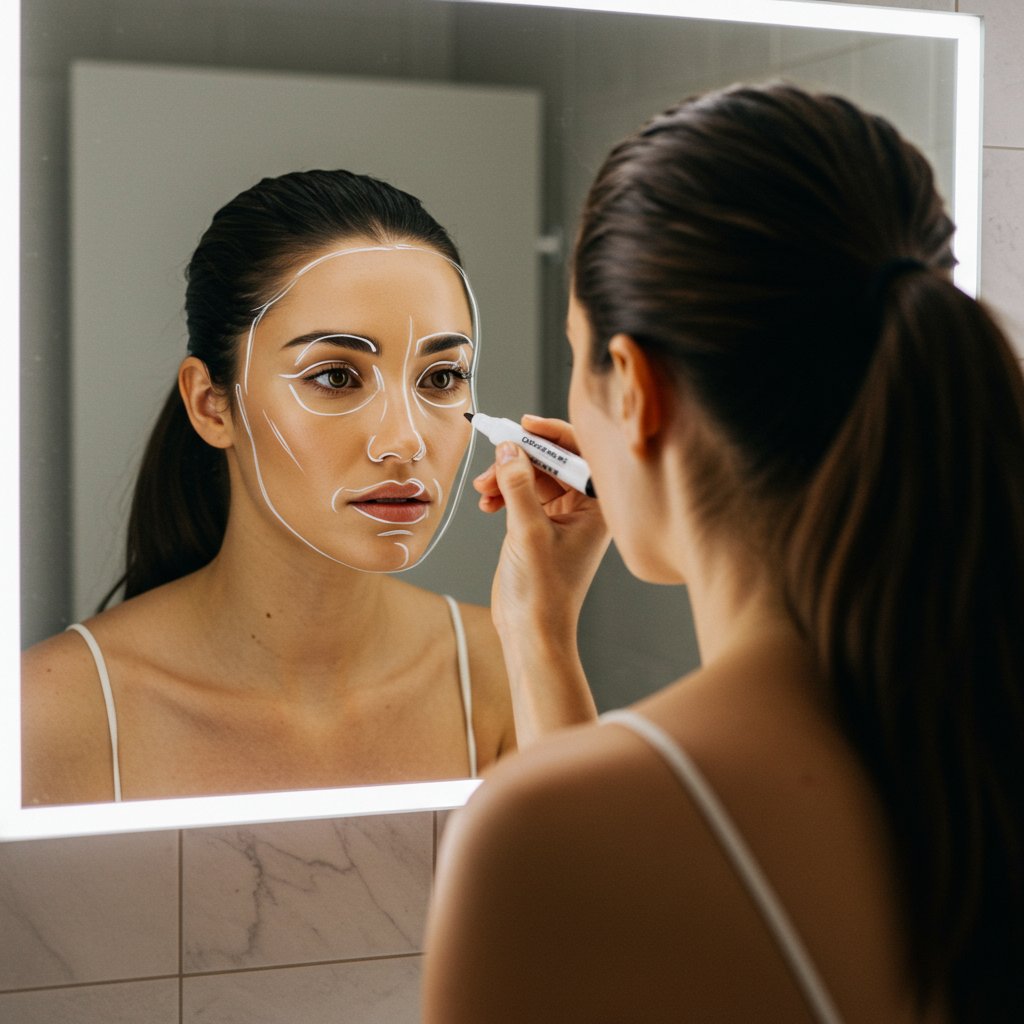 Woman-Tracing-Face-Shape-On-Mirror