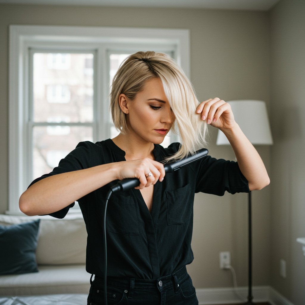 Curling-Short-Bob-With-Straightener