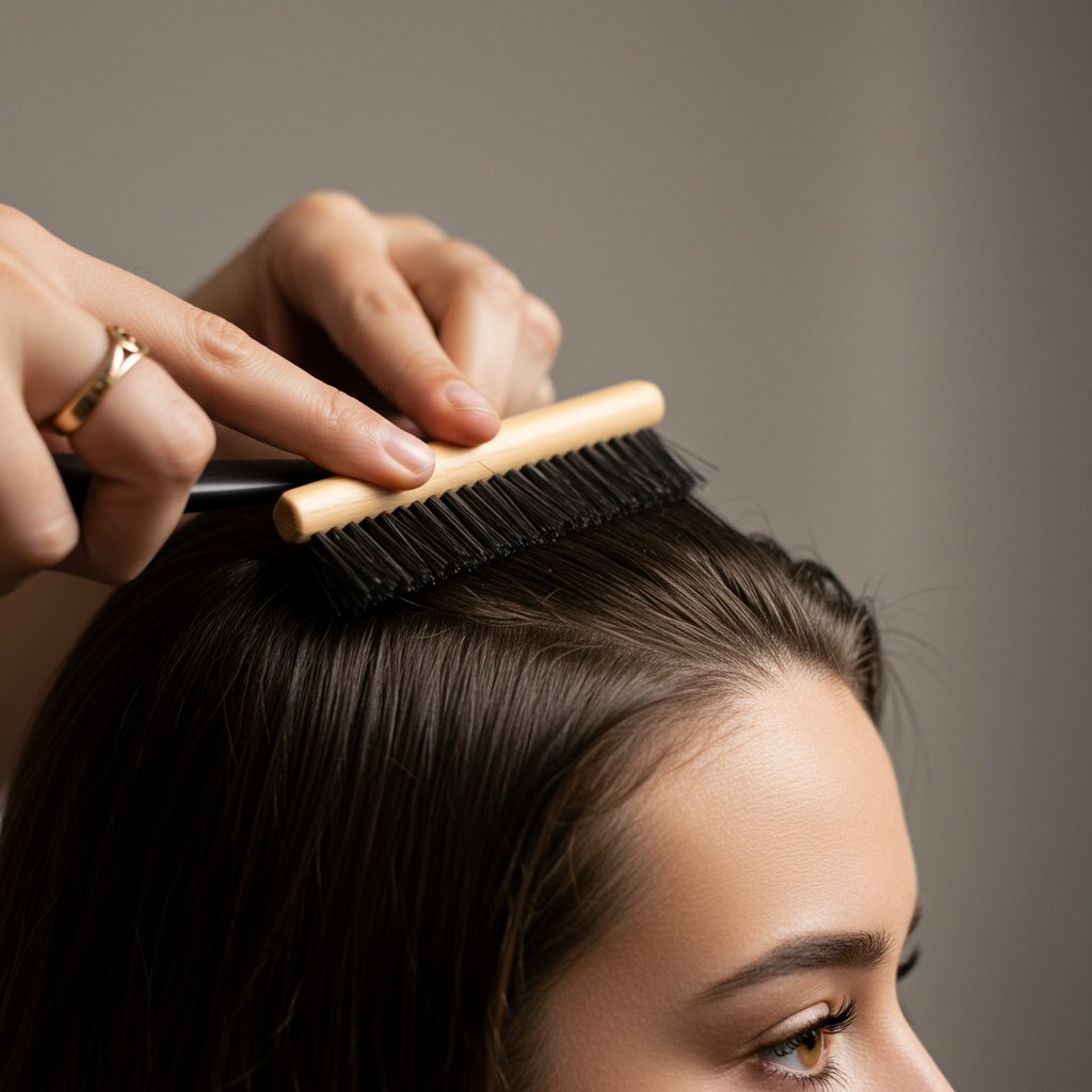 Taming-Flyaways-With-Hairspray-On-Brush