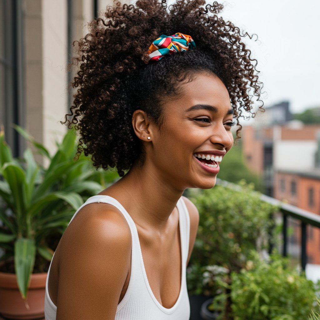 Woman-With-Curly-Pineapple-Updo