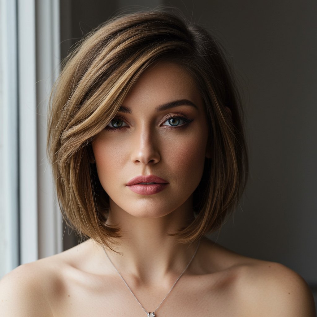 Model With Diamond Face And Medium Haircut
