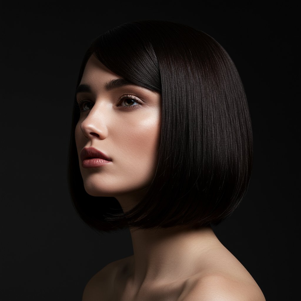 Model With Round Face And Long Bob Hairstyle