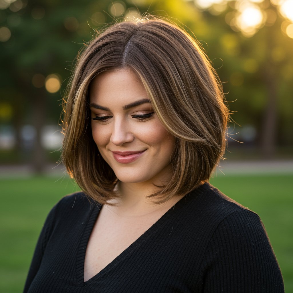 Woman With Oval Face And Shoulder Length Layers
